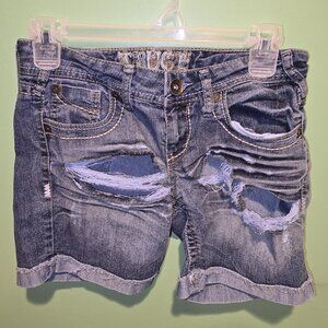 TRUCE Shorts Blue Denim Embroidered Pockets Women's Size 3